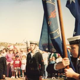 Naval cadets' armed party forms to take the colours at the Jetty Centenary, 2 August 1992