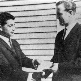 Joe Gauci receives "fairest and best" Rugby League award, September 1964