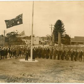 Flag-raising at the ANZAC Day ceremony on the corner of High and Castle Streets, 25 April 1937 
