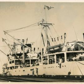 Swedish Cargo Boat Aros Helsingborg at Coffs Harbour Jetty, August 1952