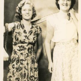 Photograph of Roma Hetherington and Heather Watt with Joe Blake, c. 1950