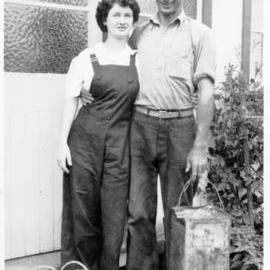 Jessica Hill and Chris Lewthwaite at Jessica's home in Elizabeth Street, 1950