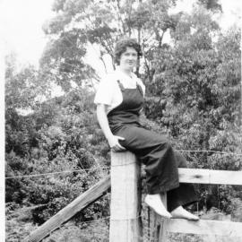 Jessica Hill at the pumpkin patch on Englands Road, 1950