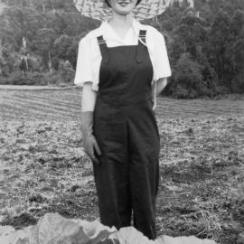 Jessica Hill in the pumpkin patch on Englands Road, 1950