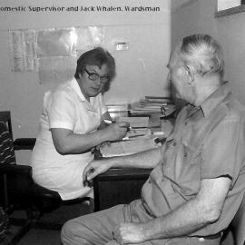 Lois Bonfield and Jack Whalen at the old Coffs Harbour Hospital, 1985