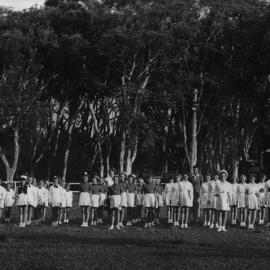 A district marching competition on the oval at Sawtell Reserve, 1960