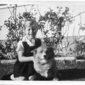 Gail Worland and the family dog at Lyons Road on the North Bonville Estate, 1970