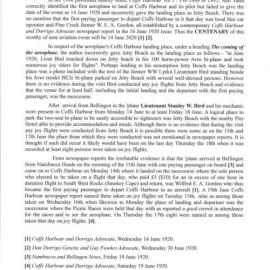 The landing of the first aeroplane at Coffs Harbour: corrections to a published account