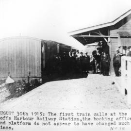 The first train at Coffs Harbour Railway station, 30 August 1915