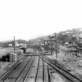 South-facing view of the Coffs Harbour Railway Station and water tower