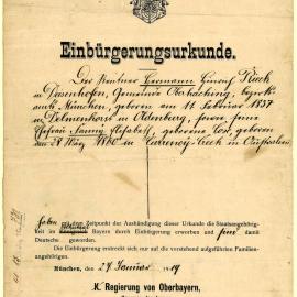 Naturalisation Certificate, 1919