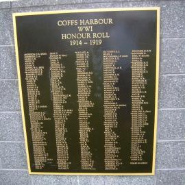 World War I Honour Roll at the Coffs Harbour Cenotaph, February 2012