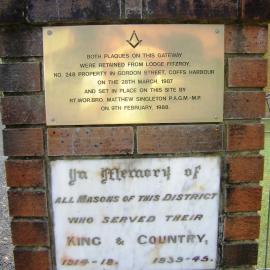 Memorial for Masonic Lodge Fitzroy, February 2012