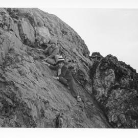 John and Mick Ross rock-climbing on South Solitary Island, early 1970s