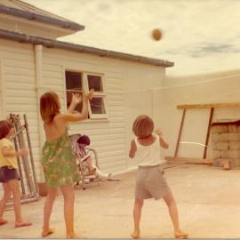 The Ross family in the Headkeeper's courtyard on South Solitary Island, early 1970s