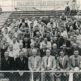 Woodchopping handicappers and judges at the Royal Easter Show