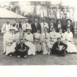 Group of tennis players at Jarrett's tennis court, Coffs Harbour, 1904 