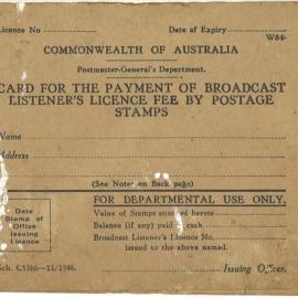 Broadcast Listener's Licence Fee payment booklet, c. 1946