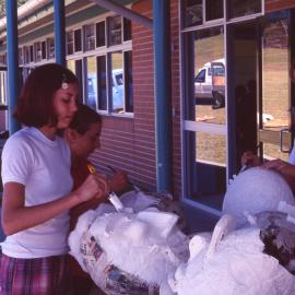 Paper mache mask making workshop in progress