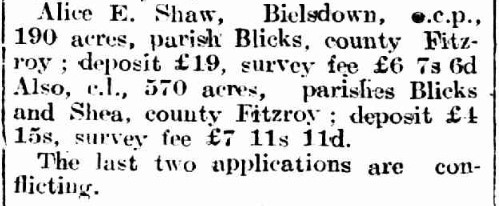 LAND APPLICATIONS.
(1908, September 24). The Grafton Argus and Clarence River General Advertiser (NSW : 1874 - 1875; 1879 - 1882; 1888; 1892; 1899 - 1922), p. 8. http://nla.gov.au/nla.news-article235079058