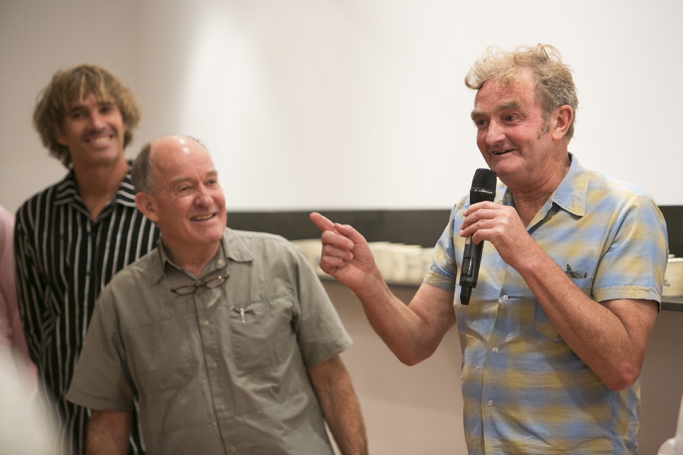 Gerry Wedd (R) with John Witzig and Ozzy Wrong at the exhibitions 'Gerry Wedd: Kitschen Man' & 'Ripped Off'.