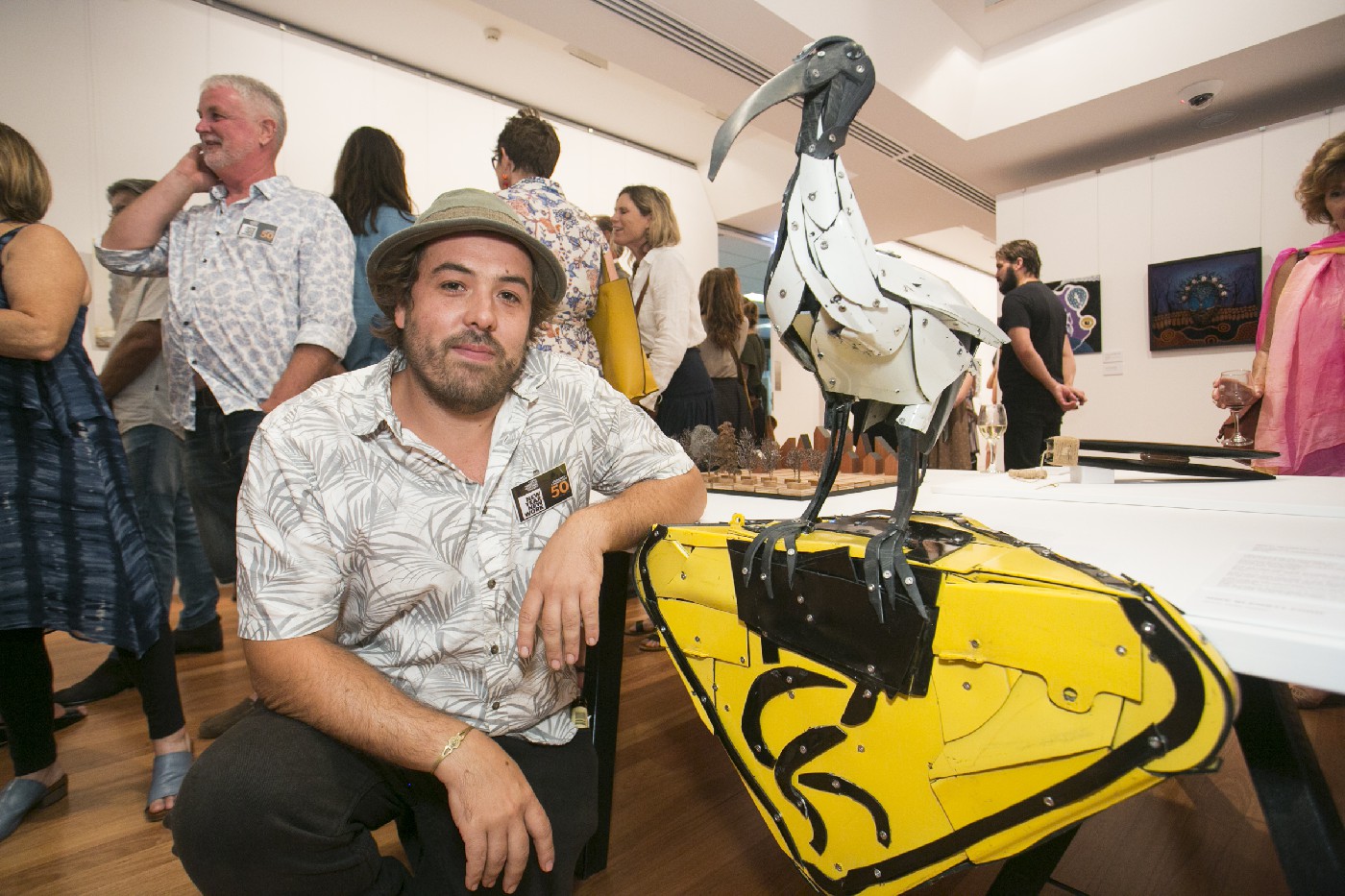 Nick Warfield at the New Year, New Work exhibition with his piece 'Sacred Ibis'. Photographed by Jamie Williams.