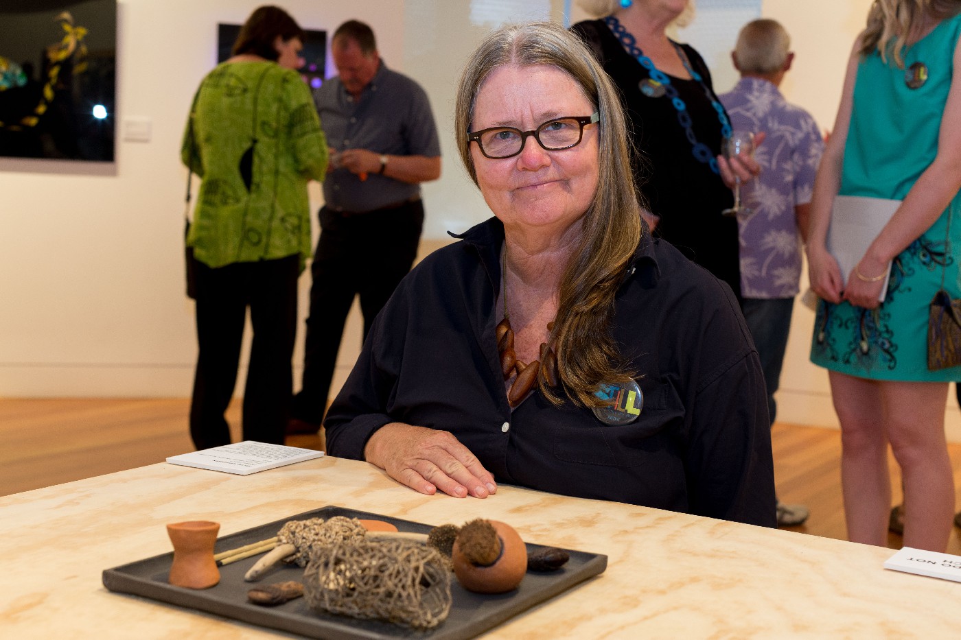 Helle Jorgensen with her work "Tableau I" at the opening of Still: National Still Life Award 2017.Helle Jorgensen with her work "Tableau I" at the opening of Still: National Still Life Award 2017.