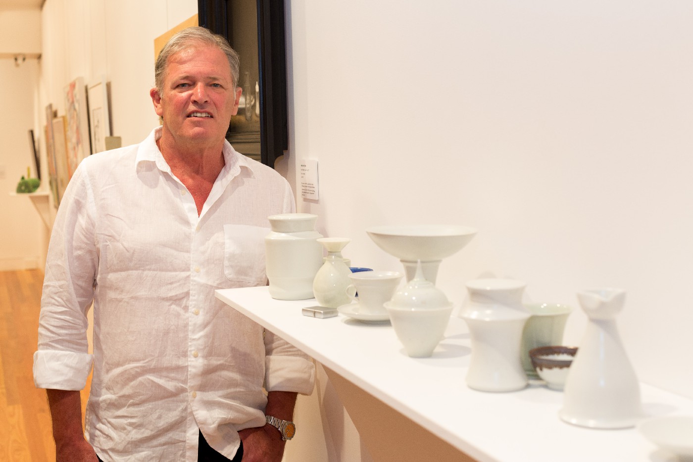 Richard Spoehr with his work "Between Mind and Material" at the opening of Still: National Still Life Award 2017.