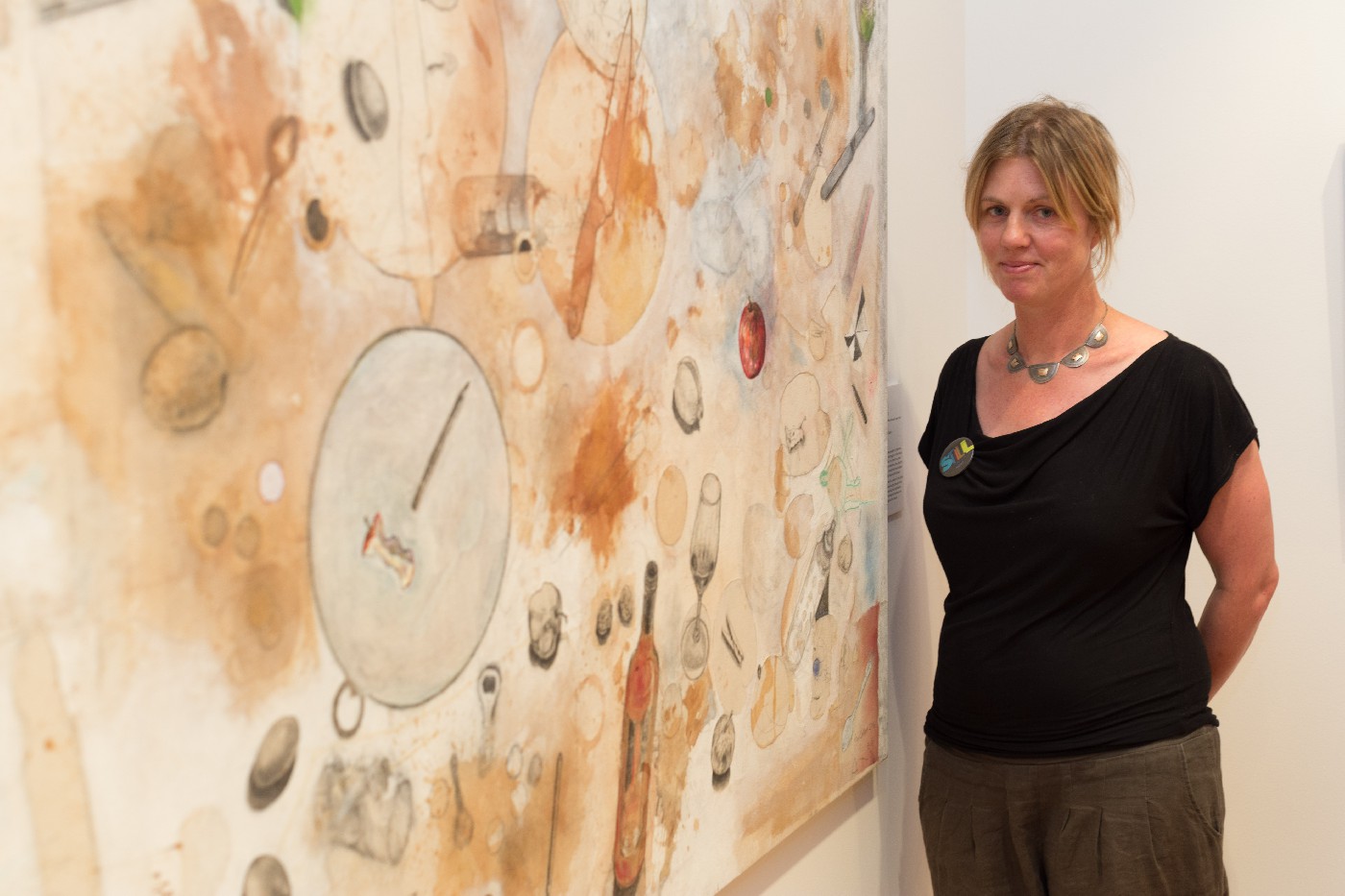 Fran Callen with her work "Tabletop 2" at the opening of Still: National Still Life Award 2017.Fran Callen with her work "Tabletop 2" at the opening of Still: National Still Life Award 2017.Fran Callen with her work "Tabletop 2" at the opening of Still: National Still Life Award 2017.Fran Callen with her work "Tabletop 2" at the opening of Still: National Still Life Award 2017.