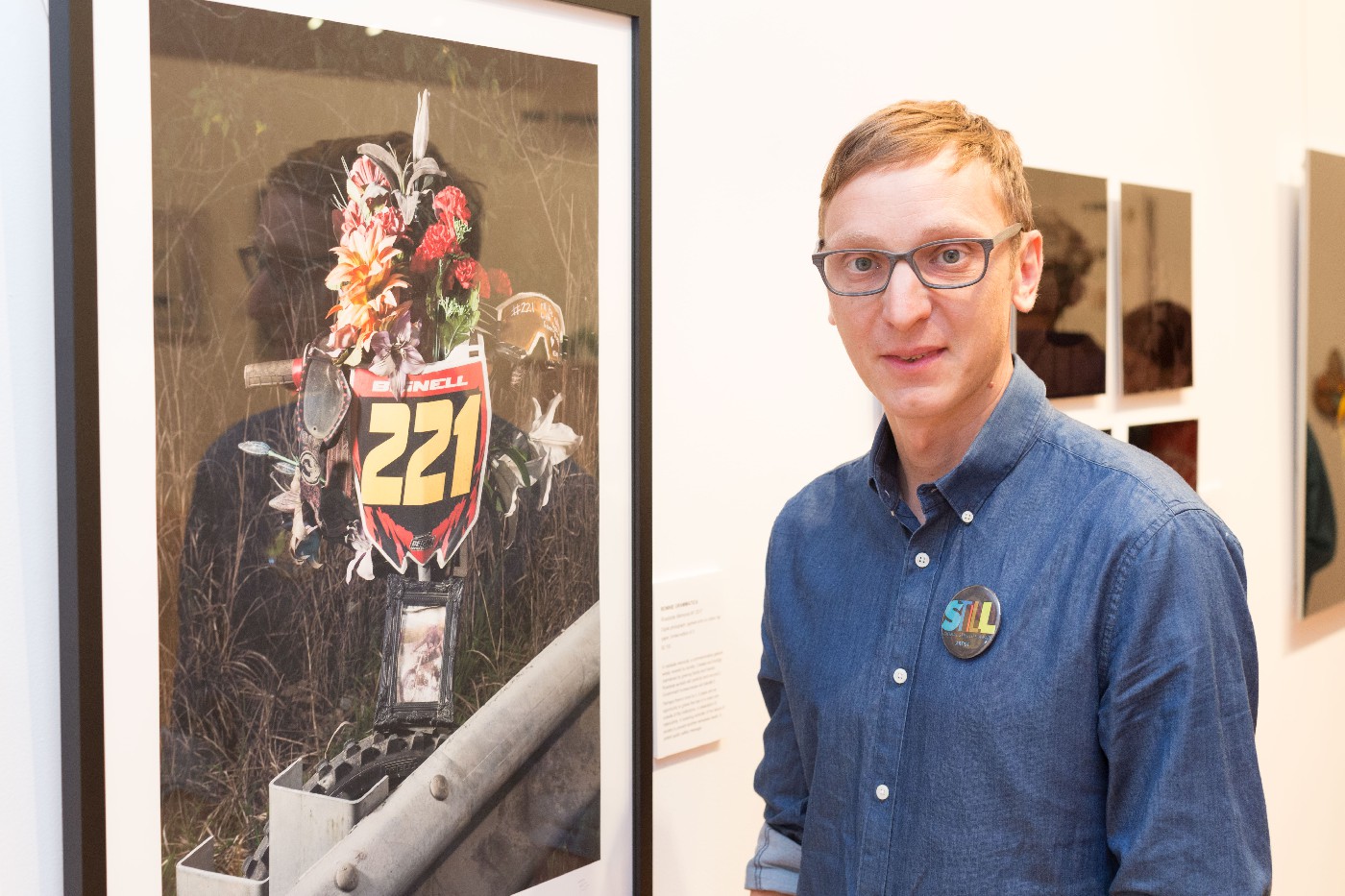 Ronnie Grammatica with his work "Roadside Memorial #1" at the opening of Still: National Still Life Award 2017.Ronnie Grammatica with his work "Roadside Memorial #1" at the opening of Still: National Still Life Award 2017.Ronnie Grammatica with his work "Roadside Memorial #1" at the opening of Still: National Still Life Award 2017.