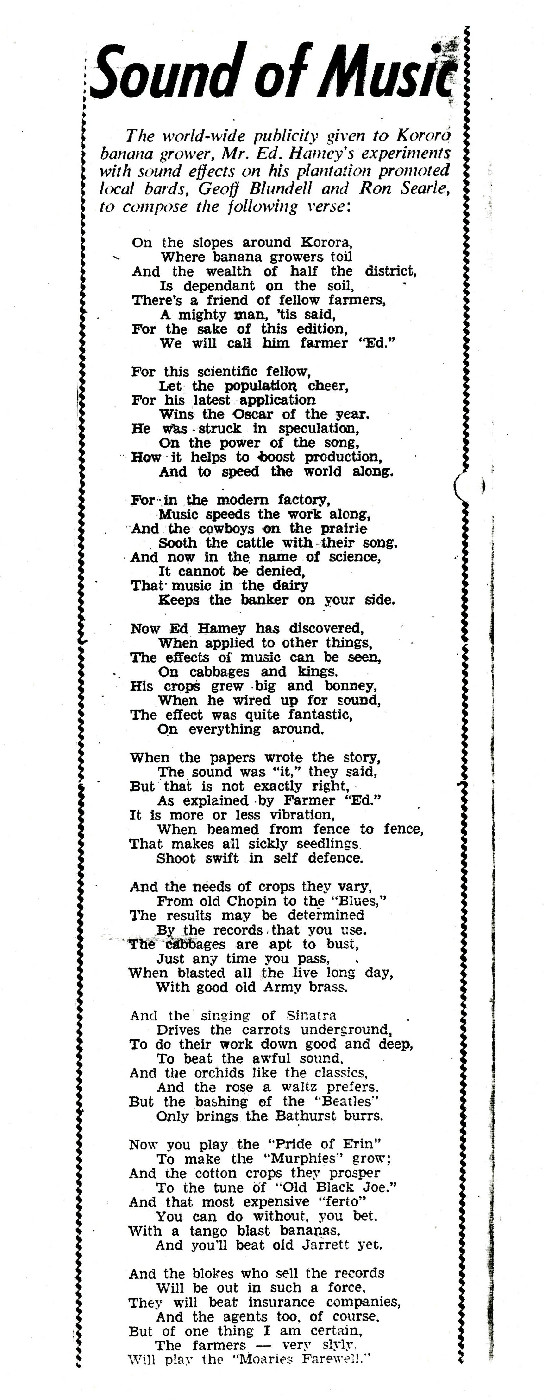 Sound of Music
by Geoff Blundell and Ron Searle

From the research files of the Coffs Harbour Regional Museum