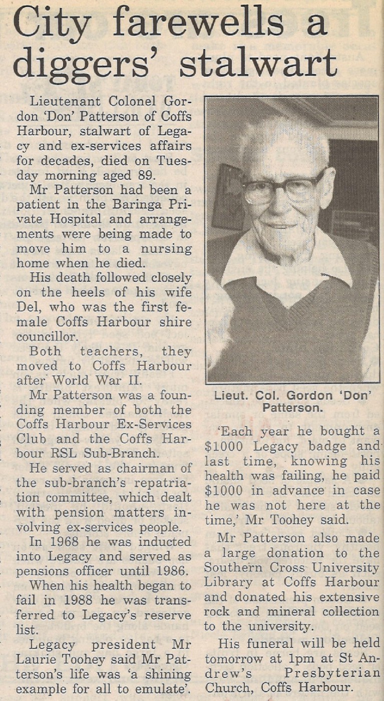 Gordon Patterson
The Advocate
Coffs Harbour
17 March 1994, p.8