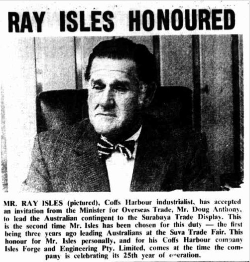 RAY ISLES HONOURED (1976, May 19). The Bananacoast Opinion (Coffs Harbour, NSW : 1973 - 1978), p. 21. http://nla.gov.au/nla.news-article254812117
