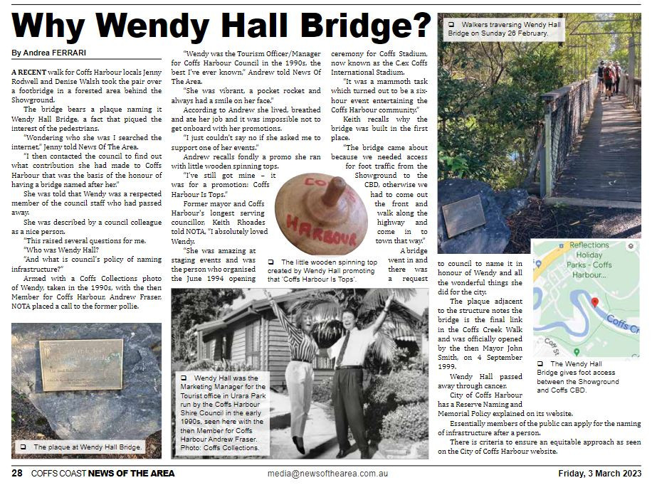 News of the Area, Coffs Coast, 3 March 2023, p.28
https://nla.gov.au/nla.obj-3148479884/