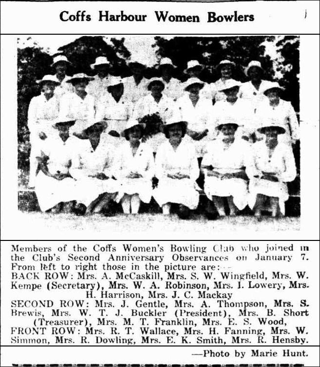 Coffs Harbour Women Bowlers (1949, January 18). Coffs Harbour Advocate (NSW : 1907 - 1942; 1946 - 1954), p. 1.
http://nla.gov.au/nla.news-article185079299