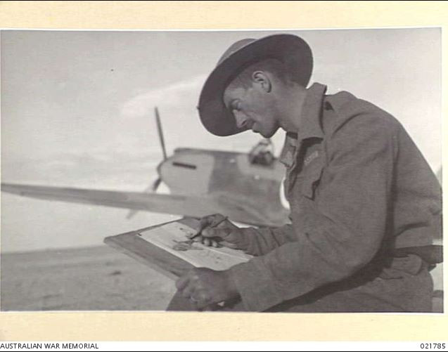 "Libya. 1941-12  Leading -Aircraftman A.R. Munro of No. 3. Squadron RAAF working in his spare time on a sketch" 
https://www.awm.gov.au/collect
ion/C5961